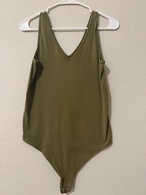 SO Olive Green Sleeveless Bodysuit V Neck Snap Closure - Women’s L